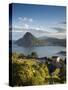 Ticino, Lake Lugano, Lugano, Town View and Monte San Salvador from Monte Bre, Switzerland-Walter Bibikow-Stretched Canvas