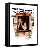 "Ticket Agent" Saturday Evening Post Cover, April 24,1937-Norman Rockwell-Framed Stretched Canvas