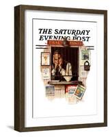 "Ticket Agent" Saturday Evening Post Cover, April 24,1937-Norman Rockwell-Framed Giclee Print