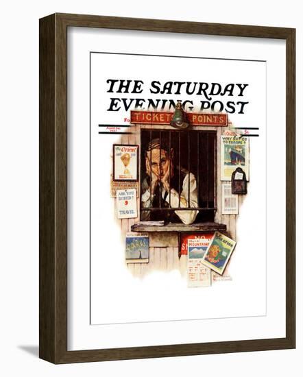 "Ticket Agent" Saturday Evening Post Cover, April 24,1937-Norman Rockwell-Framed Giclee Print