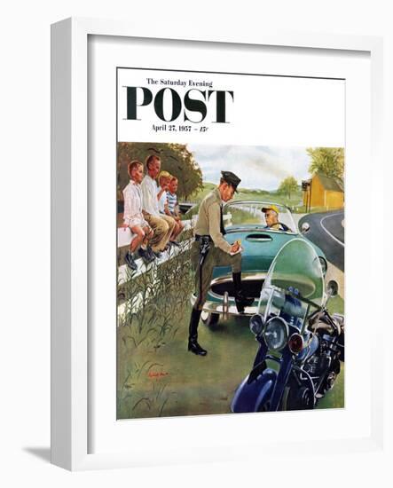 "Ticket for Roadster" Saturday Evening Post Cover, April 27, 1957-George Hughes-Framed Giclee Print