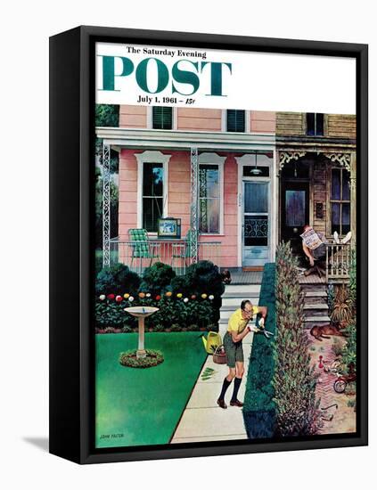 "Tidy and Sloppy Neighbors," Saturday Evening Post Cover, July 1, 1961-John Falter-Framed Stretched Canvas