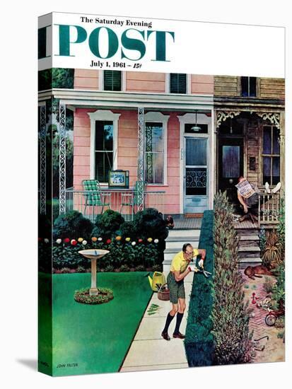"Tidy and Sloppy Neighbors," Saturday Evening Post Cover, July 1, 1961-John Falter-Stretched Canvas