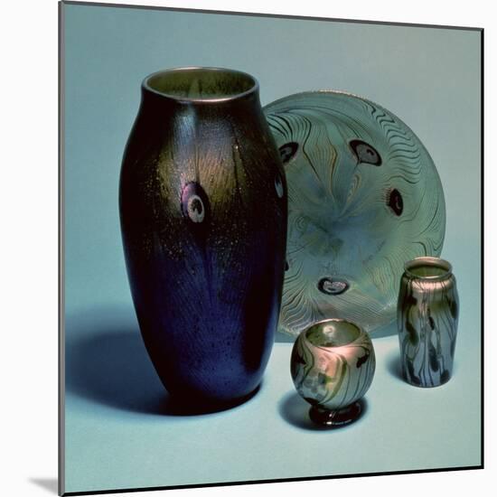 Tiffany Favrile Plate and Vases, New York, circa 1890 (Glass)-null-Mounted Giclee Print