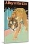 Tiger, a Day at the Zoo-null-Mounted Art Print