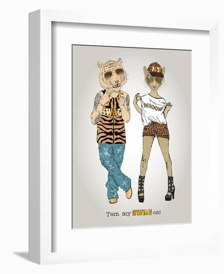 Tiger and Leopard in Swag Style-Olga Angellos-Framed Art Print