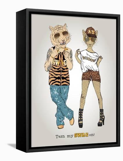 Tiger and Leopard in Swag Style-Olga Angellos-Framed Stretched Canvas