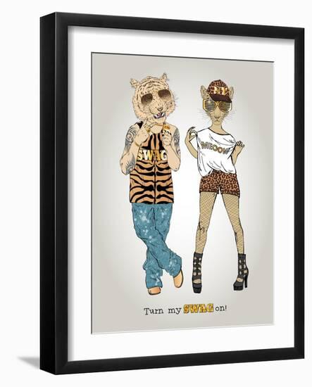 Tiger and Leopard in Swag Style-Olga Angellos-Framed Art Print