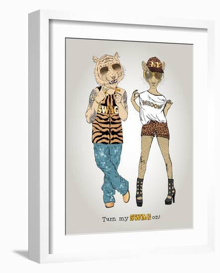 Tiger and Leopard in Swag Style-Olga Angellos-Framed Art Print