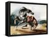 Tiger Attacking a Wild Horse-Eugene Delacroix-Framed Stretched Canvas