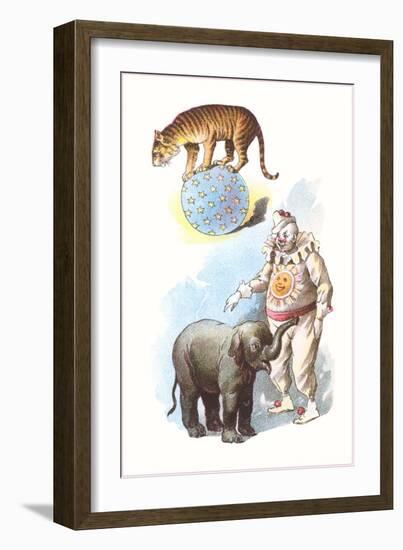 Tiger Balancing on Ball with Stars-null-Framed Art Print