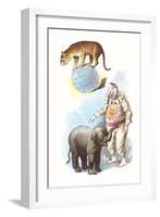 Tiger Balancing on Ball with Stars-null-Framed Art Print