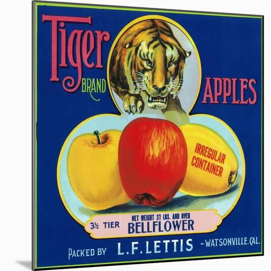 Tiger Brand Apple Label, Watsonville, California-Lantern Press-Mounted Art Print
