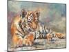 Tiger Cub Lounging-David Stribbling-Mounted Art Print