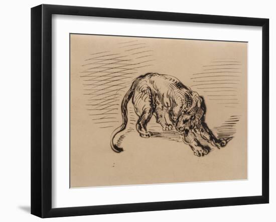 Tiger Frightened by a Snake, 1858 (Pen and Ink on Tracing Paper)-Eugene Delacroix-Framed Giclee Print
