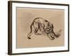 Tiger Frightened by a Snake, 1858 (Pen and Ink on Tracing Paper)-Eugene Delacroix-Framed Giclee Print