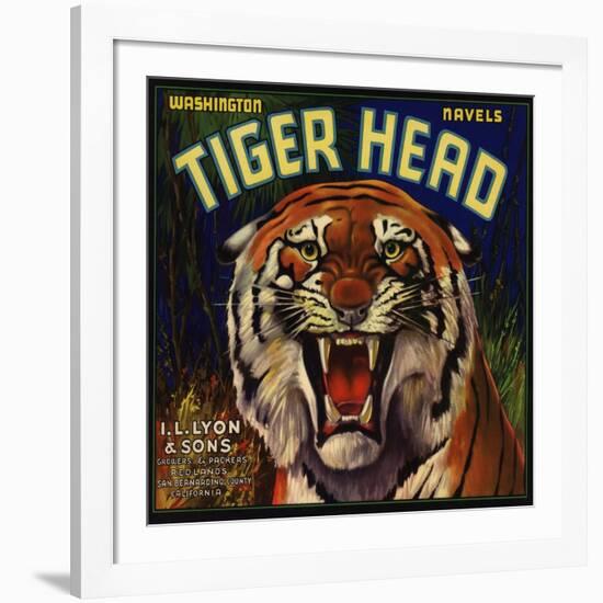 Tiger Head Brand - Redlands, California - Citrus Crate Label-Lantern Press-Framed Art Print