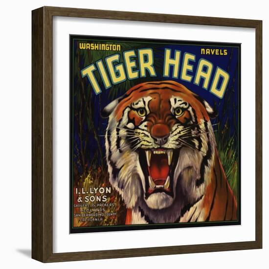 Tiger Head Brand - Redlands, California - Citrus Crate Label-Lantern Press-Framed Art Print