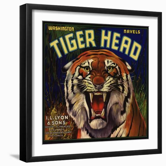 Tiger Head Brand - Redlands, California - Citrus Crate Label-Lantern Press-Framed Art Print