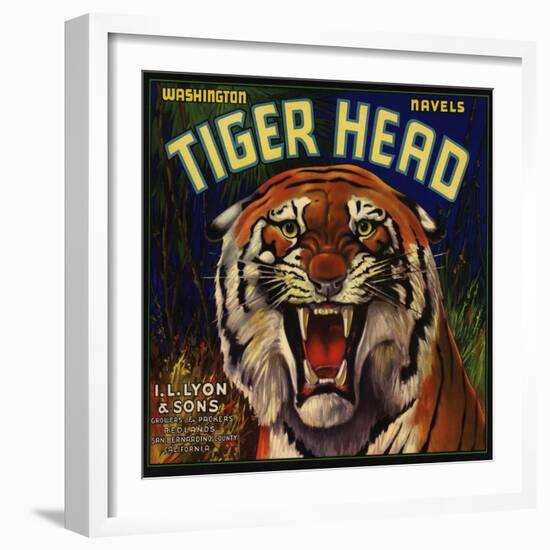 Tiger Head Brand - Redlands, California - Citrus Crate Label-Lantern Press-Framed Art Print