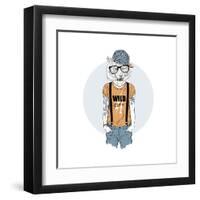 Tiger Hipster Dressed up in Cool T-Shirt-Olga_Angelloz-Framed Art Print