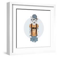 Tiger Hipster Dressed up in Cool T-Shirt-Olga_Angelloz-Framed Art Print