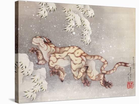 Tiger in a snowstorm. Edo Period, 1849-Katsushika Hokusai-Stretched Canvas