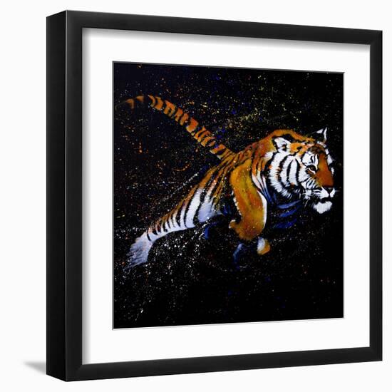 Tiger Jumping-null-Framed Art Print