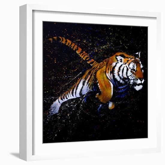 Tiger Jumping-null-Framed Art Print