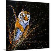Tiger Leaping-null-Mounted Art Print