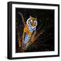 Tiger Leaping-null-Framed Art Print