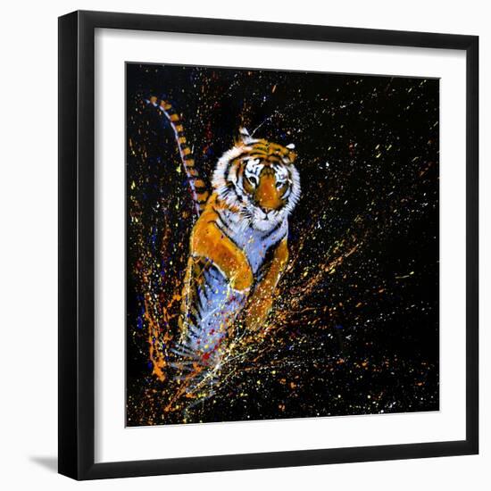 Tiger Leaping-null-Framed Art Print