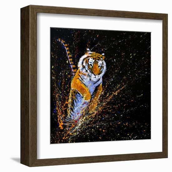 Tiger Leaping-null-Framed Art Print