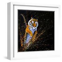 Tiger Leaping-null-Framed Art Print