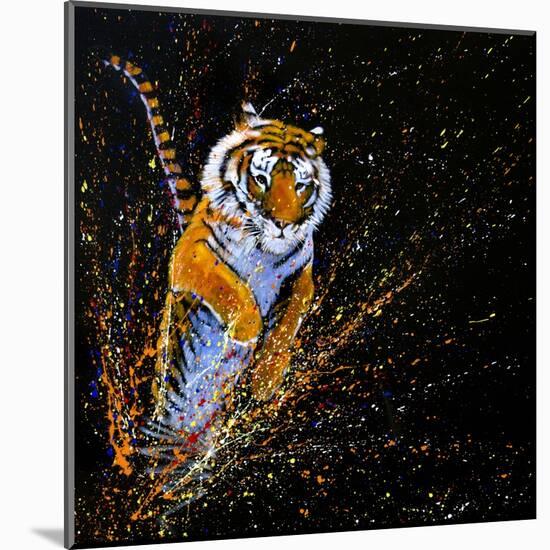 Tiger Leaping-null-Mounted Art Print