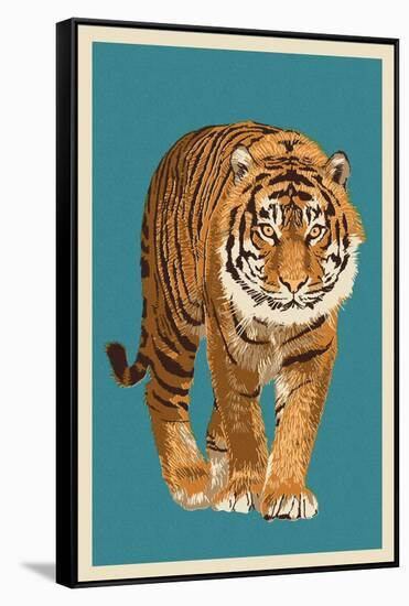 Tiger - Letterpress-Lantern Press-Framed Stretched Canvas