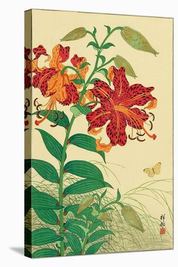 Tiger Lilies and Butterfly-Koson Ohara-Stretched Canvas