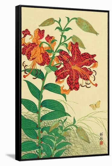 Tiger Lilies and Butterfly-Koson Ohara-Framed Stretched Canvas