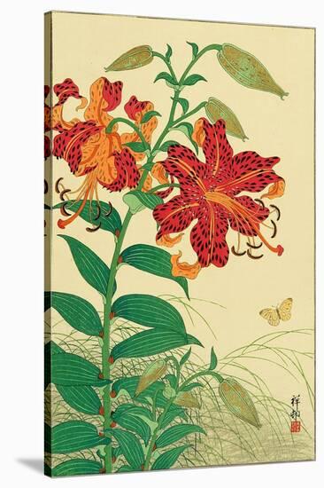 Tiger Lilies and Butterfly-Koson Ohara-Stretched Canvas