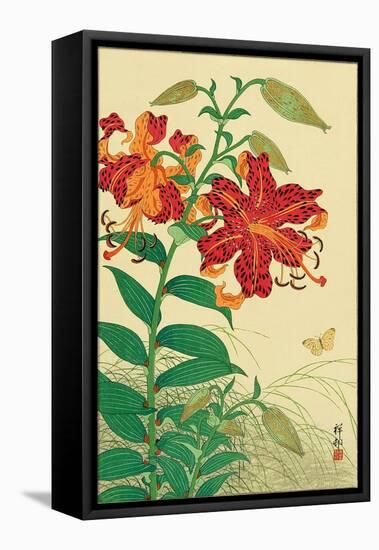 Tiger Lilies and Butterfly-Koson Ohara-Framed Stretched Canvas