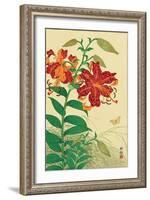 Tiger Lilies and Butterfly-Koson Ohara-Framed Giclee Print