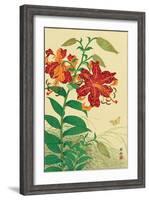 Tiger Lilies and Butterfly-Koson Ohara-Framed Giclee Print