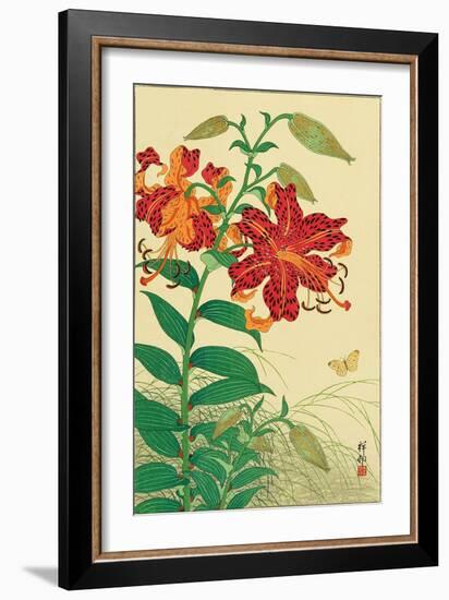 Tiger Lilies and Butterfly-Koson Ohara-Framed Giclee Print