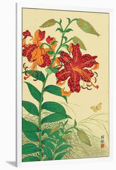 Tiger Lilies and Butterfly-Koson Ohara-Framed Giclee Print