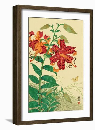 Tiger Lilies and Butterfly-Koson Ohara-Framed Premium Giclee Print