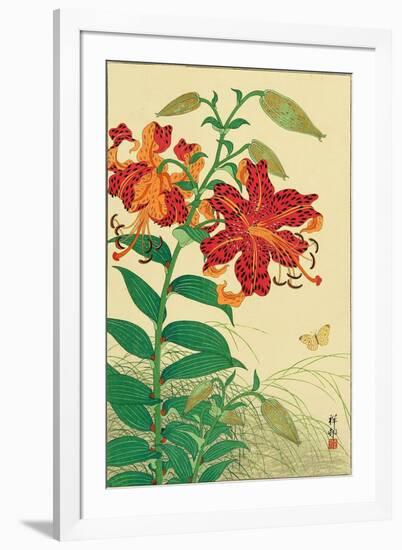 Tiger Lilies and Butterfly-Koson Ohara-Framed Giclee Print