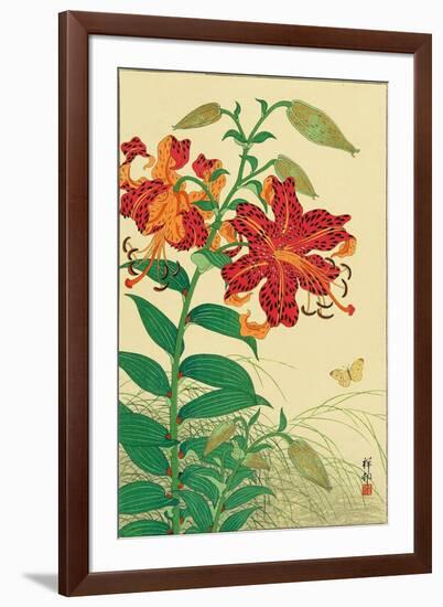 Tiger Lilies and Butterfly-Koson Ohara-Framed Giclee Print