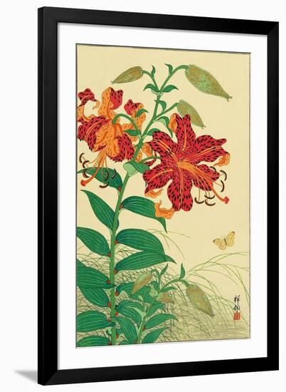 Tiger Lilies and Butterfly-Koson Ohara-Framed Giclee Print