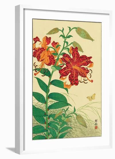 Tiger Lilies and Butterfly-Koson Ohara-Framed Giclee Print