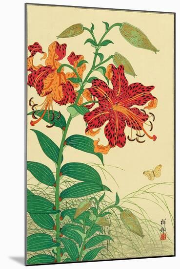 Tiger Lilies and Butterfly-Koson Ohara-Mounted Giclee Print